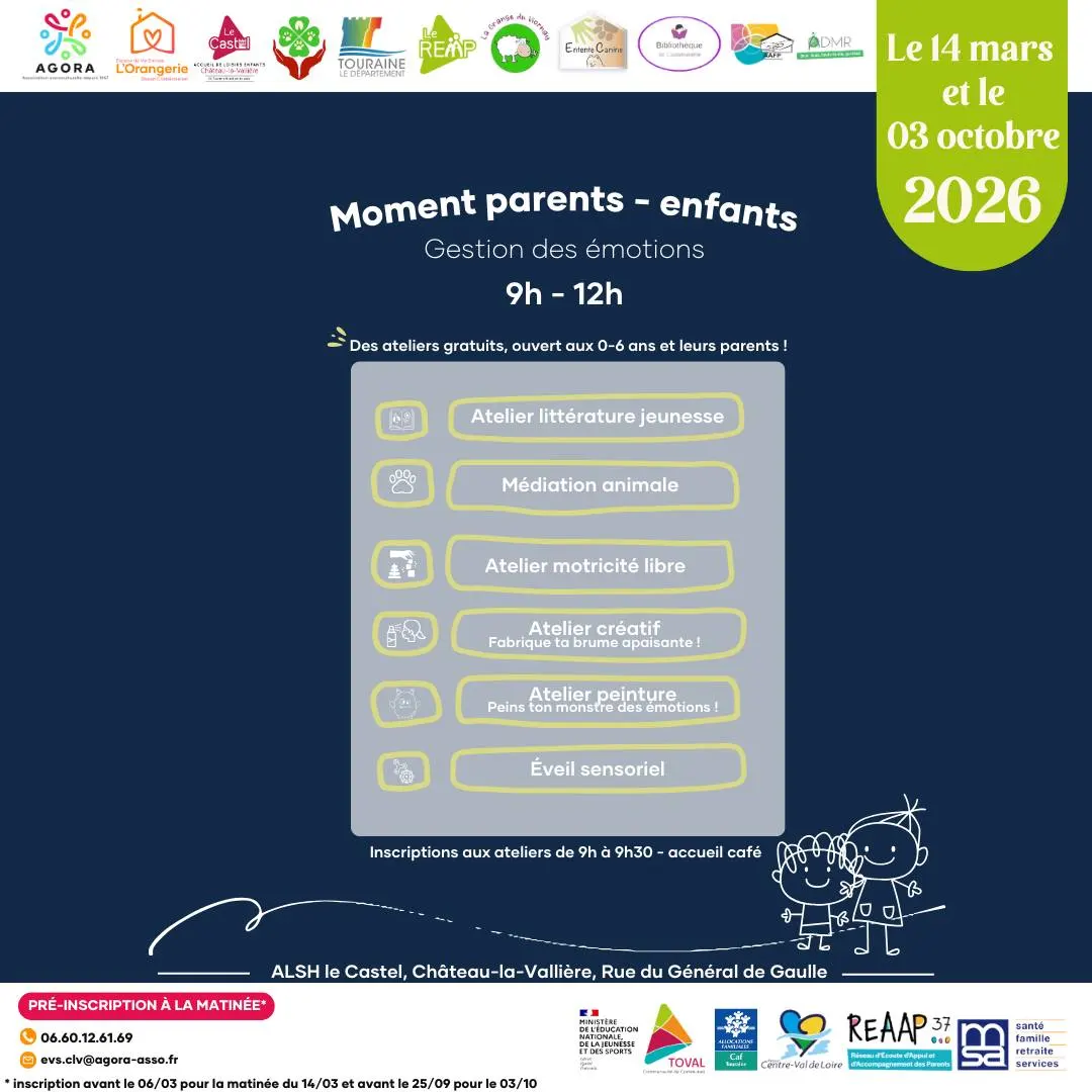 Visuel du programme de la matinée parent enfant autour de la gestion des émotions à Chateau-la-Vallière
